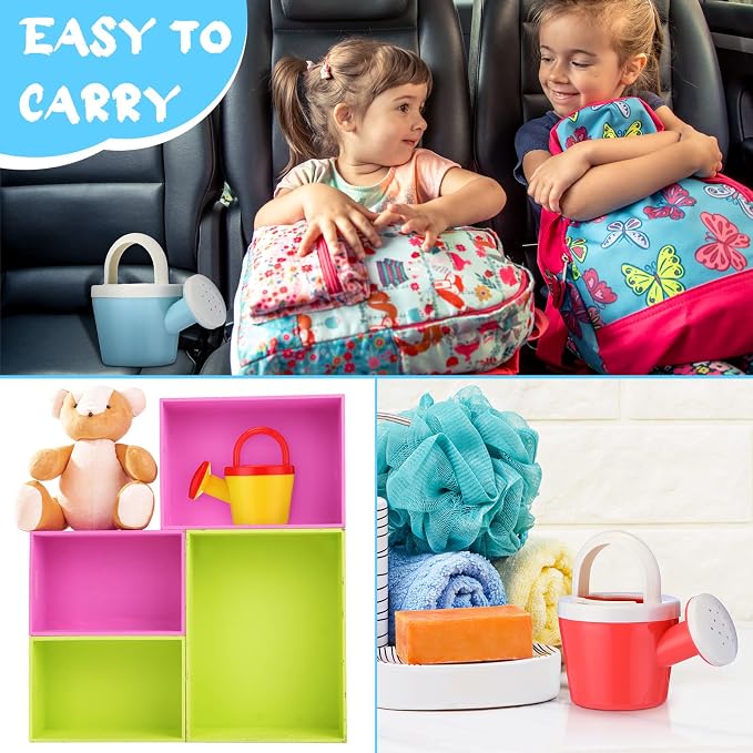 Sosation 12 Pcs Mini Kids Watering Cans, Colorful Plastic Small Watering Cans with Handle, Toddler Beach Sand Bath Shower Toy, Child Gardening Tool & Party Favor Gift(Basic Style)