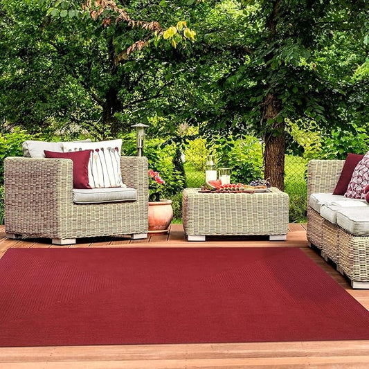 Superior Indoor/ Outdoor Large Area Rug, Reversible Braided Home Floor Decor for Living Room, Kitchen, Entryway, Patio, Front Porch, Deck, Modern, Boho, Farmhouse Style, 5' x 8', Burgundy