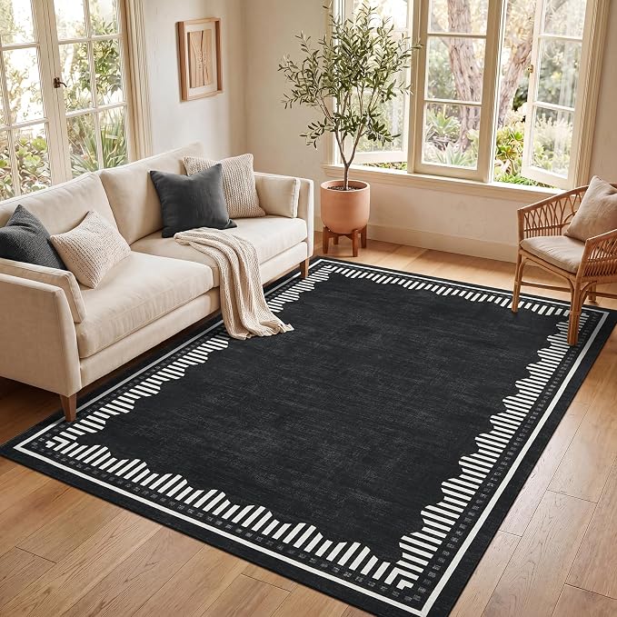 Garvee 8x10 Washable Living Room Area Rug Scalloped Neutral Non Slip Rugs | Modern Geometric Solid Color Bedroom Dining Room Throw Carpet Low Pile Stain Resistant Nursery Home Office Area Rugs