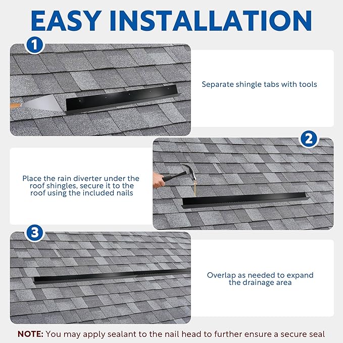 1 pcs Rain Diverter for Roof, 3.2ft Rain Gutter Diverter, Roof Rain Diverter for Shingles Roofing, Roof Chimneys, Doorways, Windows and Roof Vents (Black)
