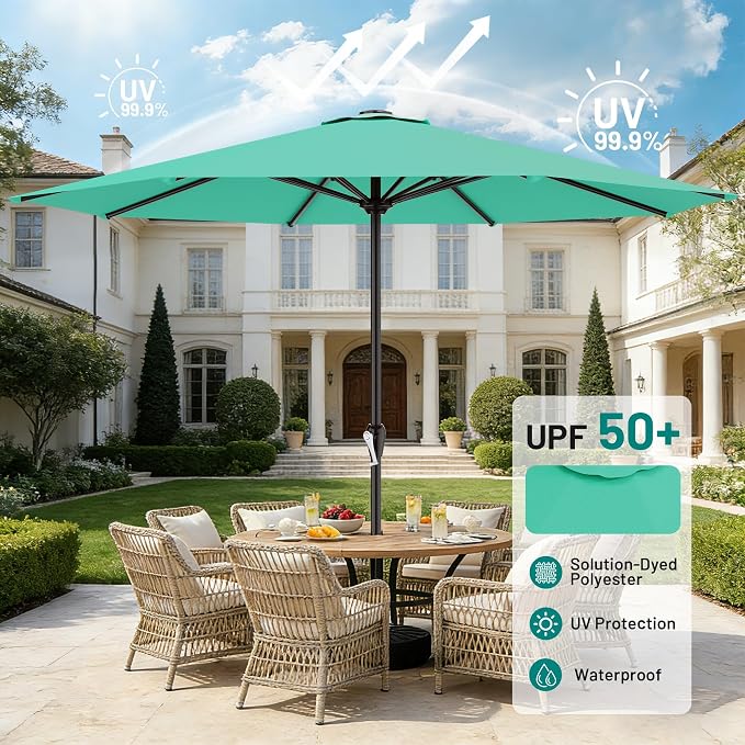 AreShark 12 FT Patio Umbrella for Outdoor, Outdoor Table Umbrella with Push Button Tilt and Crank, Outdoor Patio Umbrellas with 8 Sturdy Ribs, Patio Umbrellas for Market, Garden, Pool (Aqua Sky)