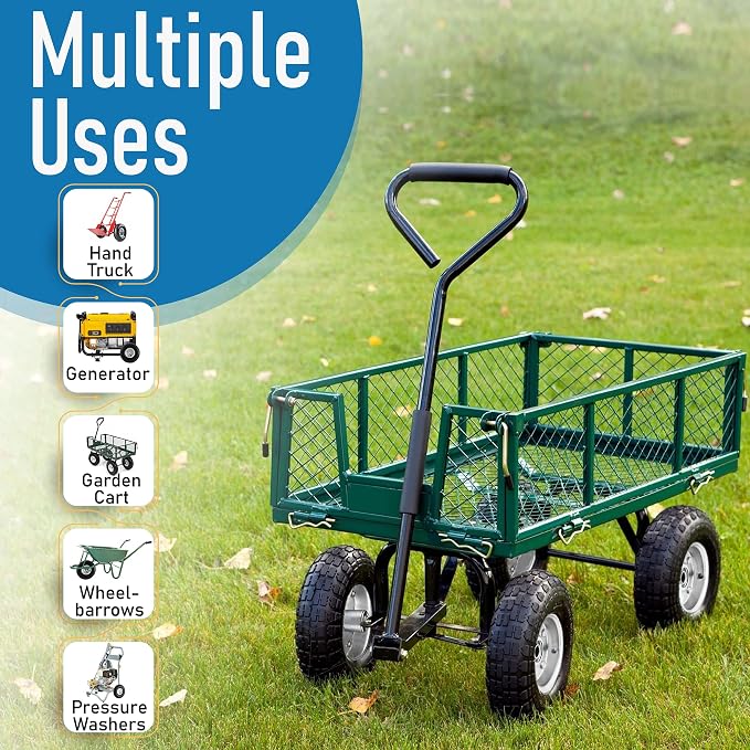 10-Inch Replacement Tire and Wheel 4.10/3.50-4" - 10” Pneumatic Utility Tires for Cart, Dolly, Hand Truck, Generator, Lawnmower, Garden Wagon with 5/8” Axle Bore Hole - Double Sealed Bearings (4 pack)