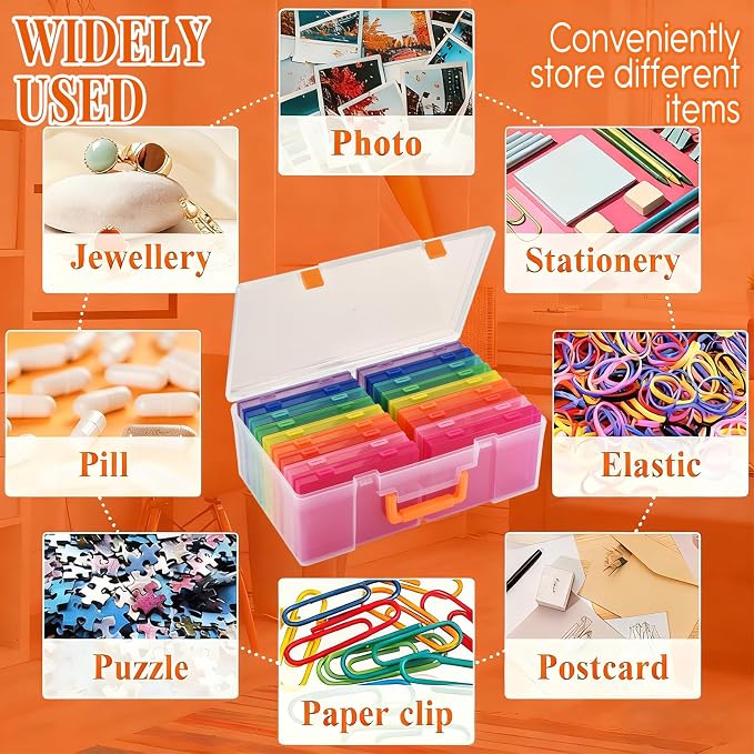 Photo Storage Box 5 x 7 Inches, 18 Inner Photo Cases with Dividers, Colorful Acid-Free Photo Storage Containers with Handle, Photo Organizer Craft Keeper for Stickers, Craft, Stamp