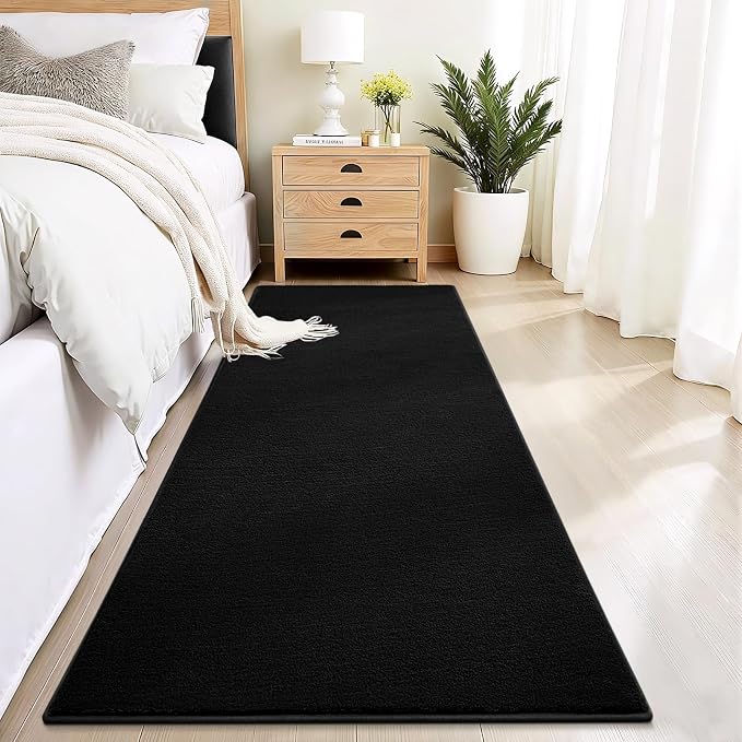 Vasofe Black Hallway Runner Rug, 2x6 Non Slip Runners, Washable Bedroom Rug | Indoor Thickened Memory Foam Bedside Rugs for Kitchen Dorm Kids Boys Room, Medium Pile Shag Fluffy Carpets for Entrance Hall