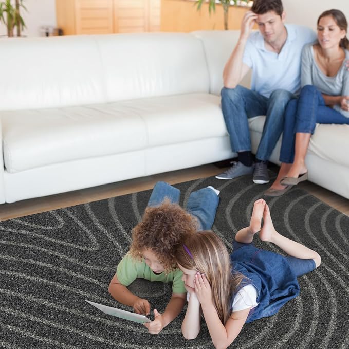 LUXE WEAVERS Modern Geometric Wave Anthracite 2x3 Area Rug