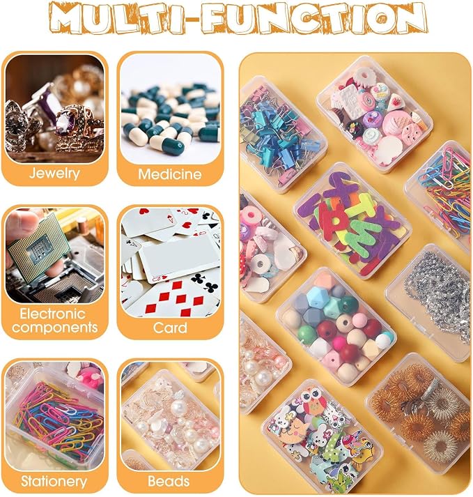SATINIOR 100 Pcs Clear Plastic Beads Storage Containers Box Small Clear Boxes with Hinged Lid Plastic Arts Case Mini Square Crafts Storage Organizers for Small Items (3.27 x 2.13 x 1.02 Inch)