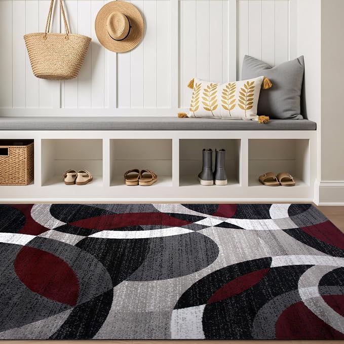 Rugshop Abstract Circles Contemporary High Traffic Area Rug Red 4' x 6' | Fade Resistant, Living Room, Bedroom, Dining Room, Home Office, Kitchen, Entryway, Hallway, Nursery, Kids Room