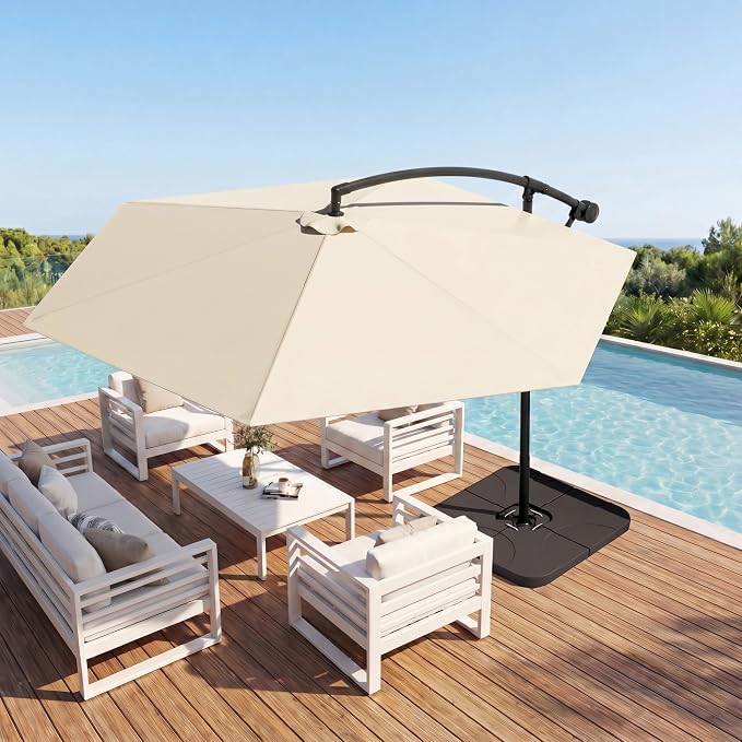 Greesum 10FT Cantilever Offset Patio Umbrella, Outdoor Umbrella for Yard, Market, Heavy-Duty Waterproof Pool Umbrella with 6 Sturdy Ribs, UV Protection for Beach, Deck, Garden, Backyard