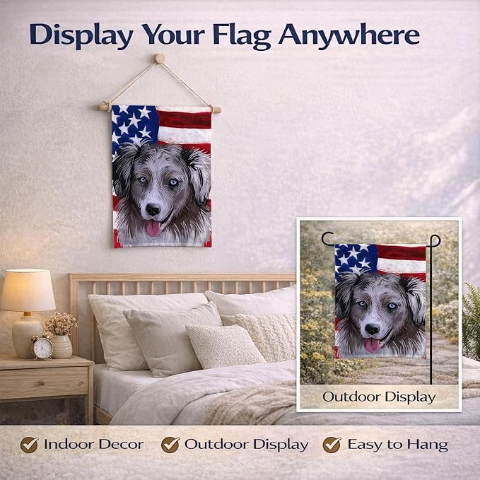 Caroline's Treasures CK6615GF Miniature American Shepherd American Flag Garden Flag Mailbox Flag Decorative Yard Flag Banner Outside Patio Artwork Yard Flower Beds, Garden Size, Multicolor