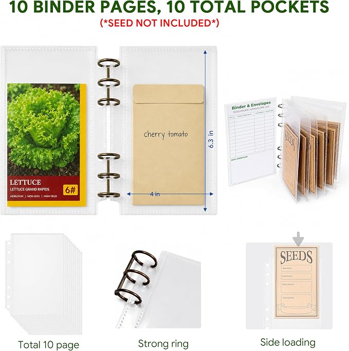 30 Slot Seed Storage Organizer with Seed Binder,For Graden Seeds Storage | Seeds Storage Box with 10-Pockets Seeds Binders, Labels, Registry Card, 20 Seed Envelopes