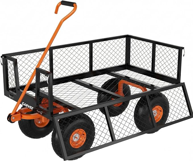 Garvee Steel Garden Cart, 500 LBS Capacity Utility Outdoor Wagon, Heavy Duty Mesh Garden Metal Wagon with Removable Sides, Flexible Handle and 10" Tires for Yard, Lawn, Garden