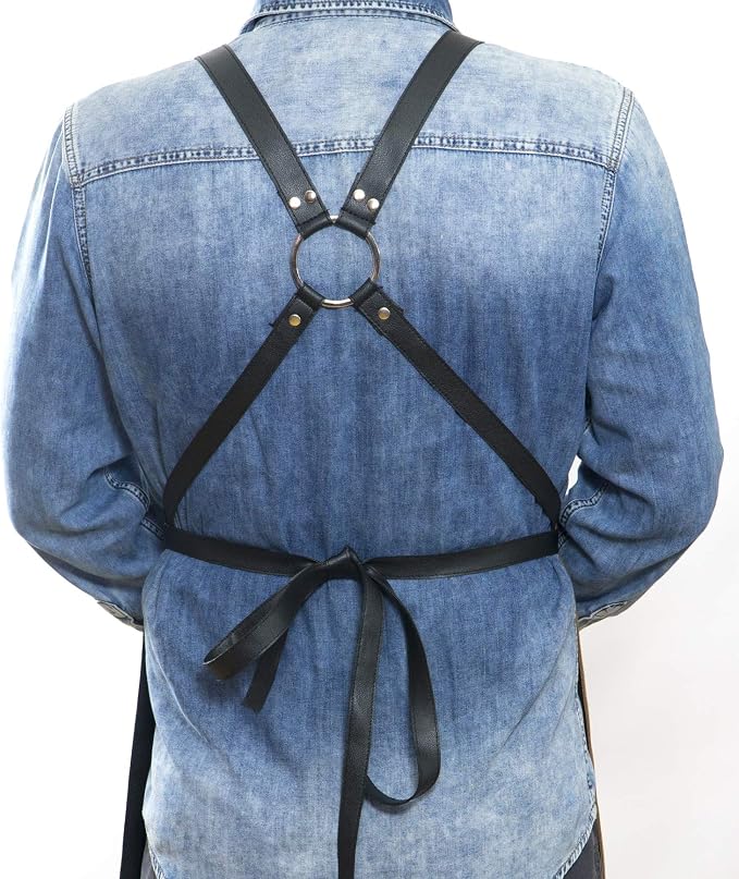 MONAPRON Apron for Women and Men Waterproof Canvas Extra Pocket for Chef Barista Gardening BBQ Grilling Crossback Unisex