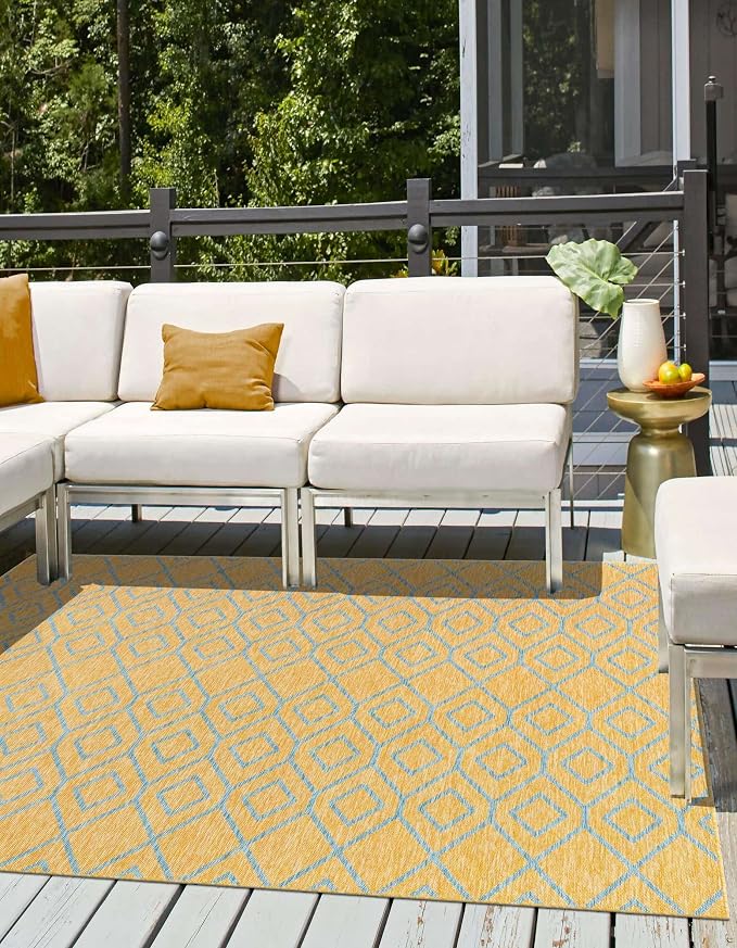Jill Zarin Outdoor Collection Area Rug - Turks and Caicos (10' 8" Square Yellow and Aqua/Light Blue)