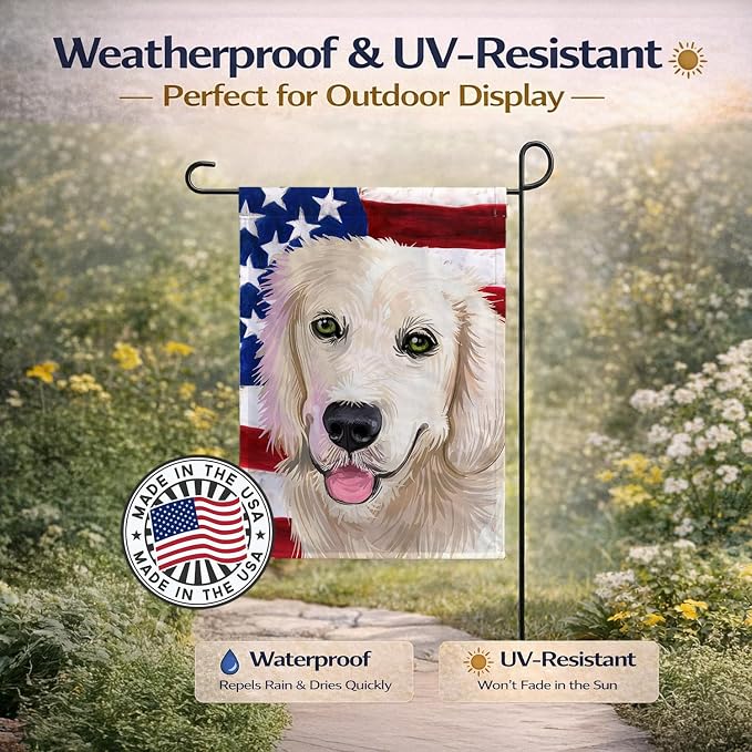 Caroline's Treasures CK6542GF Golden Retriever Dog American Flag Garden Flag Mailbox Flag Decorative Yard Flag Banner Outside Patio Artwork Yard Flower Beds, Garden Size, Multicolor