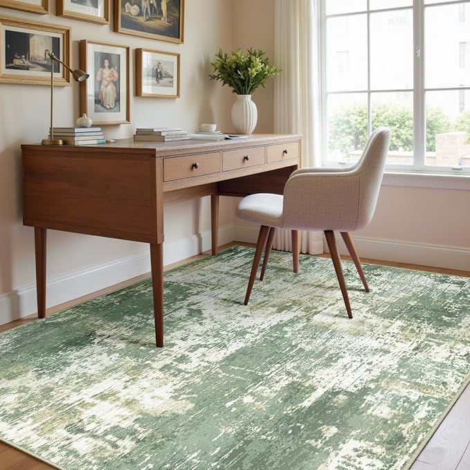 RELEANY Washable 4'x6' Abstract Area Rug for Living Room Light Green | Carpet for Bedroom, Kitchen, Office, Hallway and Entryway, Printed Pattern, Non‑Slip, Soft, Stain‑Resistant, Easy to Clean