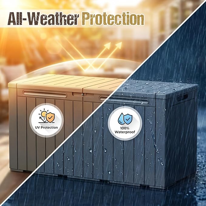 110 Gallon Deck Box Outdoor Indoor Waterproof Storage Box for Patio Furniture, Pool Accessories, Garden Tools, and Cushion Storage, Black