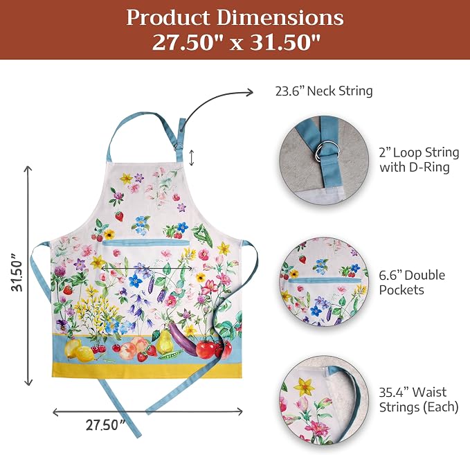 Maison d' Hermine Aprons for women with Pocket 100% Cotton (27.50"x31.50") | Adjustable Neck Strap & long ties Apron Men Chef Wedding Cooking Gardening Server Maid