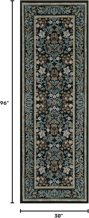 GarveeHome 2.5x8 Runner Rug Non Slip Washable Hallway Runners Blue Black | Boho Vintage Runner Rugs with Rubber Backing Soft Low-Pile Stain Resistant Indoor Long Carpet for Entryway Bedroom Laundry
