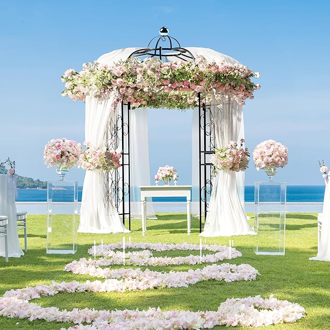 Birdcage Shape Garden Arch Arbors, 9.8'H x 6.8'W (81.5"W x 118"H) Pergola Pavilion for Climbing Plants Outdoor, Wedding Arches for Ceremony Party, Metal Garden Arbor for Patio, Backyard (Black)