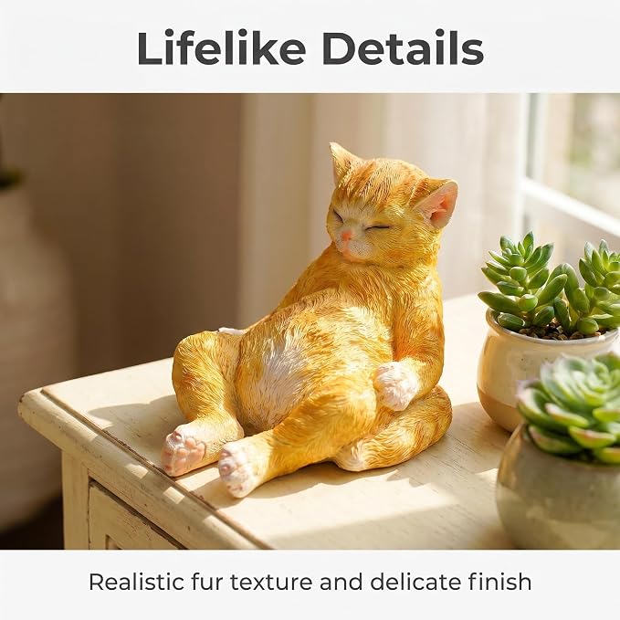 Cat Garden Statue Outdoor Decor,Pet Memorial Stone,Sleeping Cat Statue,Resin Cat Figurine Garden Sculpture Patio Decor,Headstones for Cats or Thoughtful Sympathy Gift,9.8" L x 5.9" W x 6.7" H
