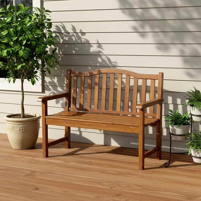 Shine Company 4212OA-142 Belfort II Wooden Outdoor Entry Garden Bench, Walnut
