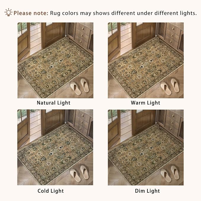 Brown 2x6 Washable Runner Rugs for Hallway, Vintage Non Slip Rug Runners | Oriental Soft Low Pile Rug, Farmhouse Print Carpet Boho Hallway Runners for Kitchen Bedroom Entryway Bathroom Home Decor