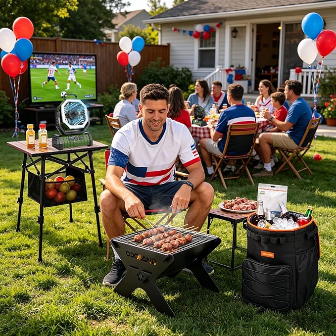 Odoland Camping Campfire Grill, Portable Folding Charcoal Grills, Backpacking BBQ Grill, Heavy Duty Firepit Grill with Carry Bag for Outdoor Cooking, Bonfire, Patio, Backyard