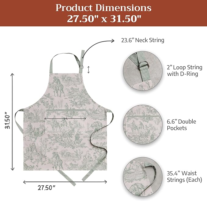 Maison d' Hermine Aprons for women with Pocket 100% Cotton (27.50"x31.50") | Adjustable Neck Strap & long ties Apron Men Chef Wedding Cooking Gardening Server Maid