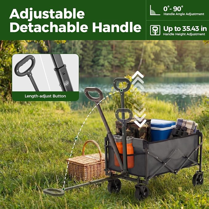 OLIXIS Collapsible Wagon 67L Compact Lightweight Utility Folding Wagon Cart with Wheels – 220 lbs Weight Capacity, Flexible Handle for Beach, Grocery, Camping, Shopping, Sports & Garden, Gray