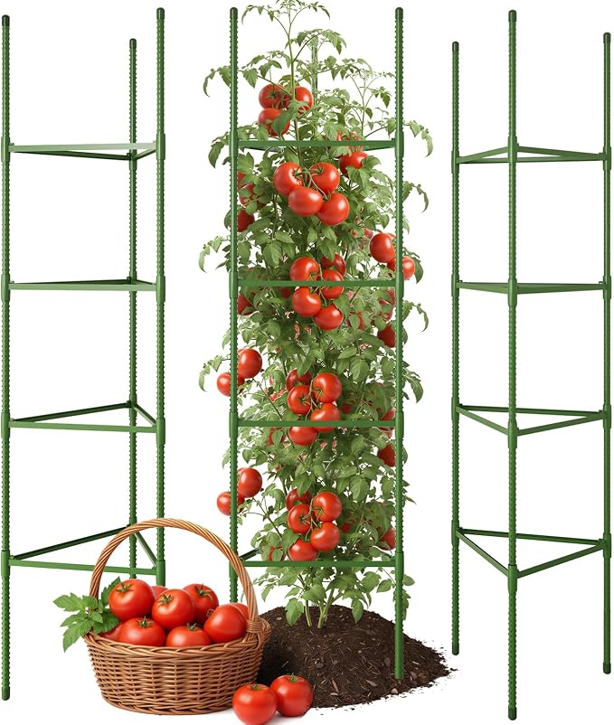 CEWOR Tomato Cage - 3 Pack Tomato Trellis, 63 Inch Tomato Cages for Garden, Extra Tall Plant Triangle Structures Garden Stakes for Climbing Plants Outdoor, Pots, Raised Garden Bed, Vegetables