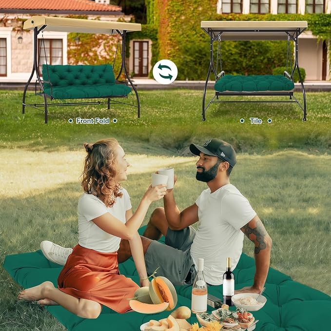 Porch Swing Cushions 2 Seater Replacement Thicken 5" Waterproof & Fade Resistant Swing Cushions for Outdoor Furniture Bench Patio Swing Cushion with Backrest & Ties(Dark Green 40x40x5inch)