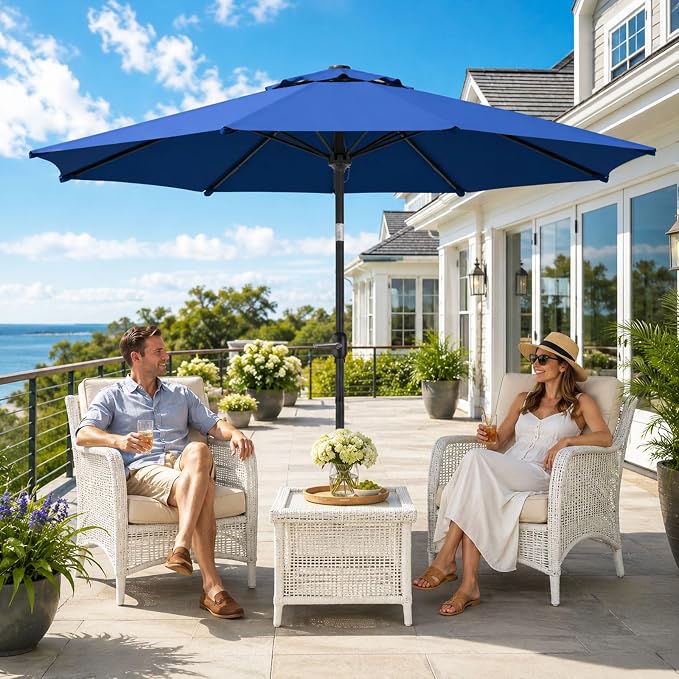 Sannwsg Outdoor Patio Umbrella,Table Umbrella with Push Button Tilt and Crank,Market Umbrella with 8 Sturdy Ribs,Yard Umbrella