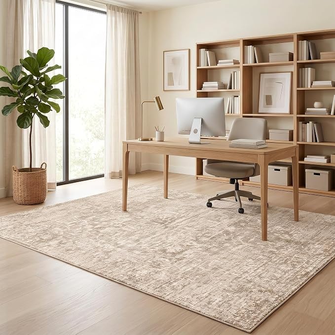 RUGIXE 5x7 ft Beige Washable Area Rug for Living Room,Vintage Boho,Non Slip