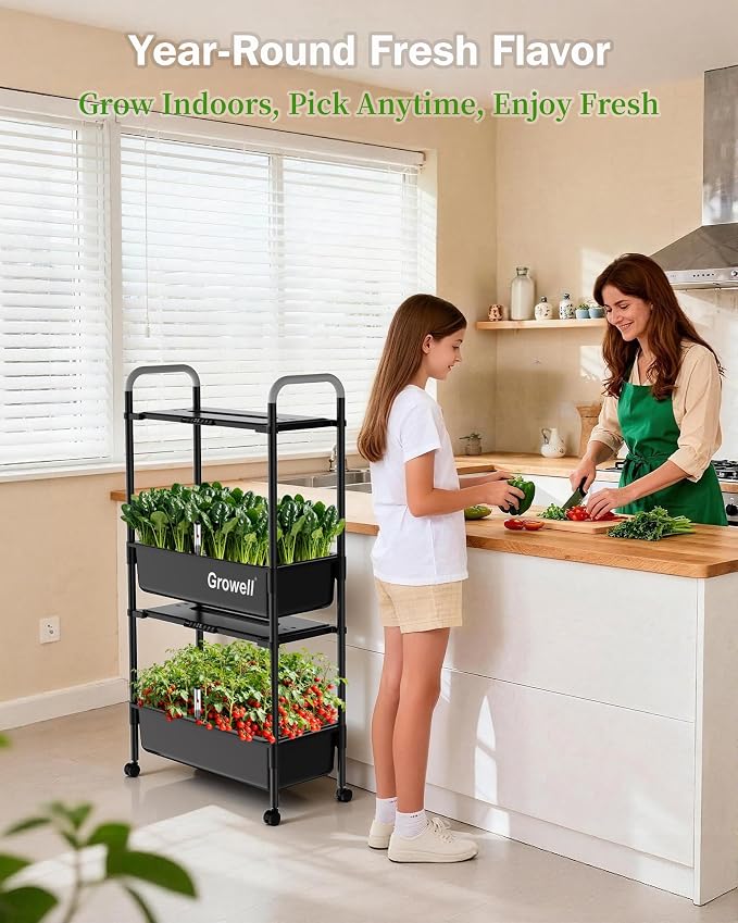 Growell 54 Pods Hydroponics Growing System Kit with Independent Water Pump | Vertical Indoor Herb Garden with 2 Light Modes & 2 Timer, Smart Water Circulation, 28L Water Tank, Movable & Space-Saving
