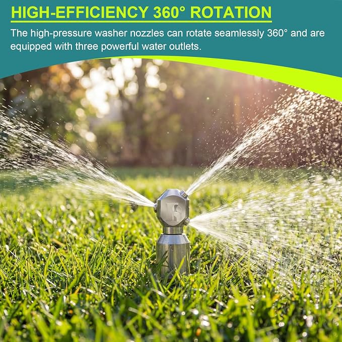 Hicarer 360° Rotating Spray Nozzle 304 Stainless Steel 3/4" Npt Garden Hose Attachment for Patio Cleaning, Small Bucket, Tanks and Dishwashers