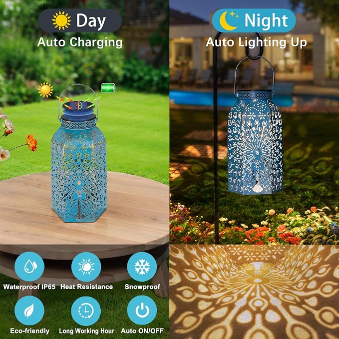 Garden Gifts for Women Solar Lanterns Outdoor Waterproof Peacock Garden Gifts Mom, Big Solar Lights, Garden Decor, Yard Art, Mothers' Day Birthday Gifts Grandma Grandpa(2Pack, Blue Gold