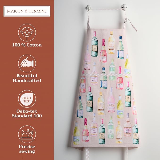 Maison d' Hermine Aprons for women with Pocket 100% Cotton (27.50"x31.50") | Adjustable Neck Strap & long ties Apron Men Chef Wedding Cooking Gardening Server Maid