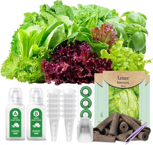 Hydroponic Growing Kit with Nutrient Solution, Seeds & Grow Sponges – Indoor Garden Starter Set for Fresh Herbs & Vegetables (Nutrient & 3 Free Seeds)