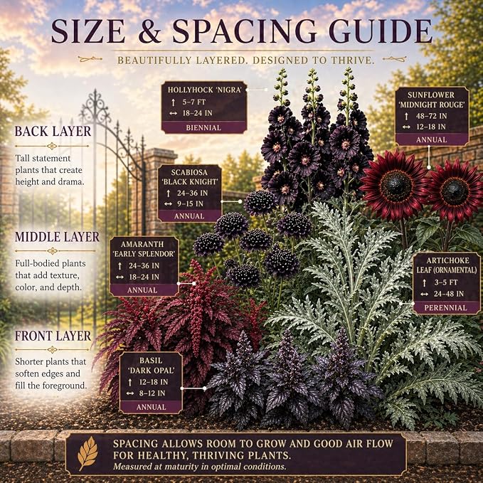 Ravens Hollow Garden Gothic Garden Seed Collection, 6 Open-Pollinated Flower & Foliage Varieties