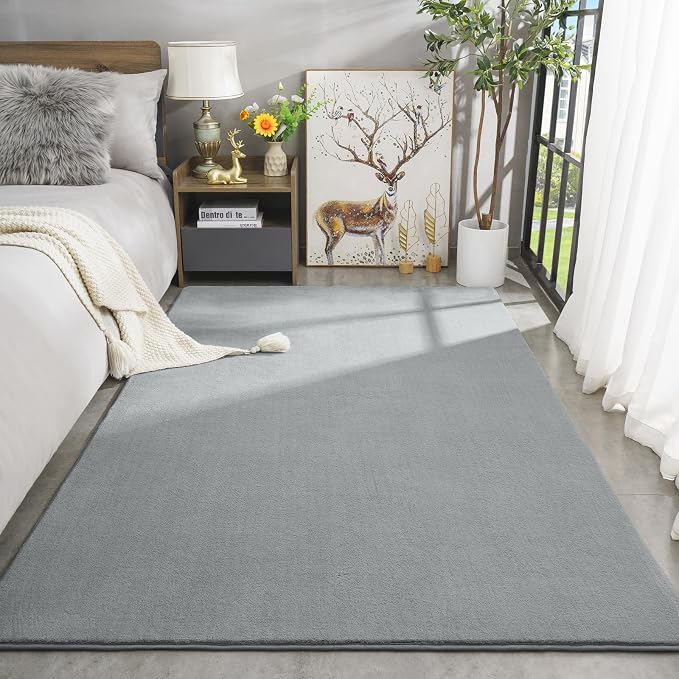 Amearea Large Area Rugs for Bedroom Living Room, 8x10 Grey Memory Foam Rug | Thickened Fluffy Indoor Washable Rugs Non Slip Minimalist Carpet for Boys Girls Dorm Nursery Room Decor