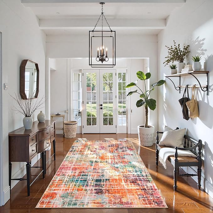 Beeiva Abstract Rugs for Bedroom 4x6, Modern Washable Non Slip Rug Non Skid, Ultra Thin Foldable Soft No Shedding Carpet for Living Room Bathroom Playroom Office - Multicolor