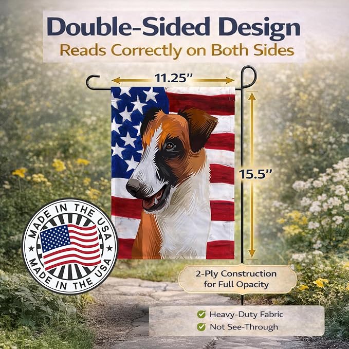 Caroline's Treasures CK6528GF Fox Terrier Smooth Dog American Flag Garden Flag Mailbox Flag Decorative Yard Flag Banner Outside Patio Artwork Yard Flower Beds, Garden Size, Multicolor