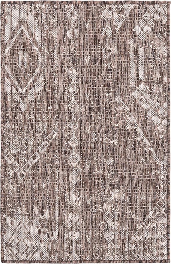 Unique Loom Outdoor Bohemian Collection Area Rug - Anthro (2' x 3' 1" Rectangle, Brown/ Ivory)