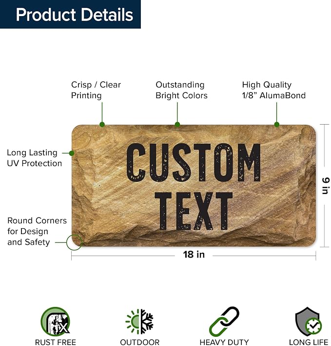 Custom Sign, Custom Street Sign, 11 Font Colors, 13 Font Styles, 4 Hole Options, 22 Sizes, 9x18 Inches, Rust Free DiBound, Fade Resistant, Made in USA by My Sign Center (Stone)