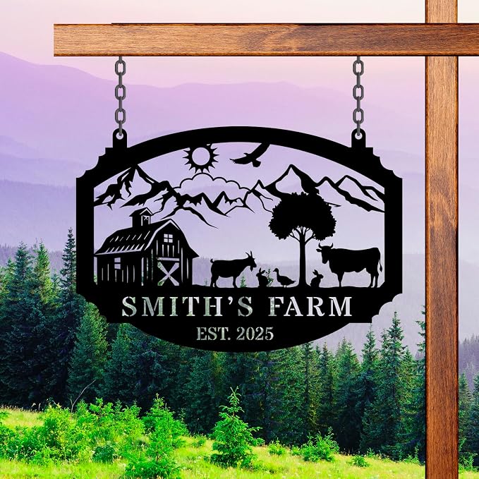 Personalized Metal Farm Hanging Sign, Custom Your Large Farm Sign, Barn Sign, Outdoor Farmhouse Decor, Farm Gate Sign, Farm Sign with all farm Pets