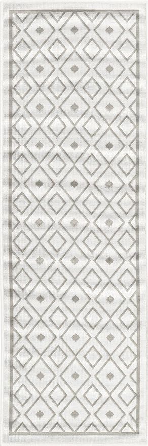 Unique Loom Outdoor Trellis Collection Area Rug - Kafes (2' x 6' 1" Runner, Ivory/ Gray)