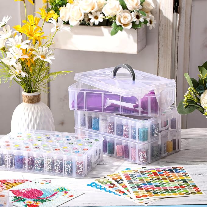 Willinglong 4 Tier Diamond Storage Containers with 156 Grids Diamond Art Storage Bead Organizer Accessories DIY Jewelry Craft (Purple)