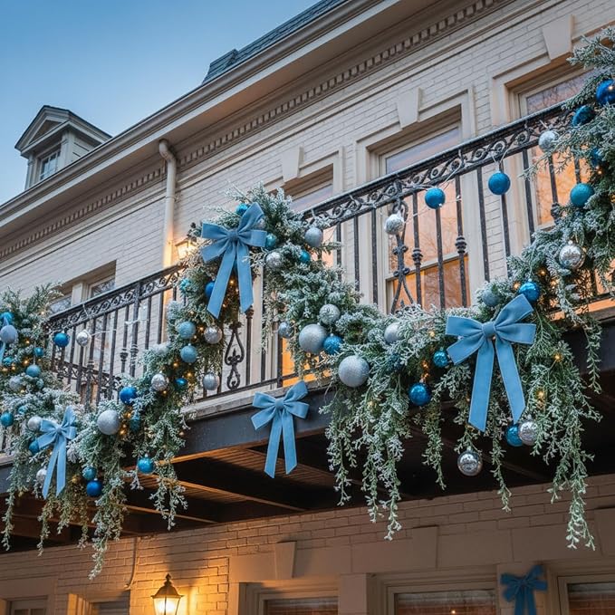 36 Pcs 20 Inches Christmas Garland Ties with Large Velvet Bows Decorative Reusable Twist Tie Bows for Banister Christmas Indoor Outdoor Holiday Wreath Decorations(Light Blue)