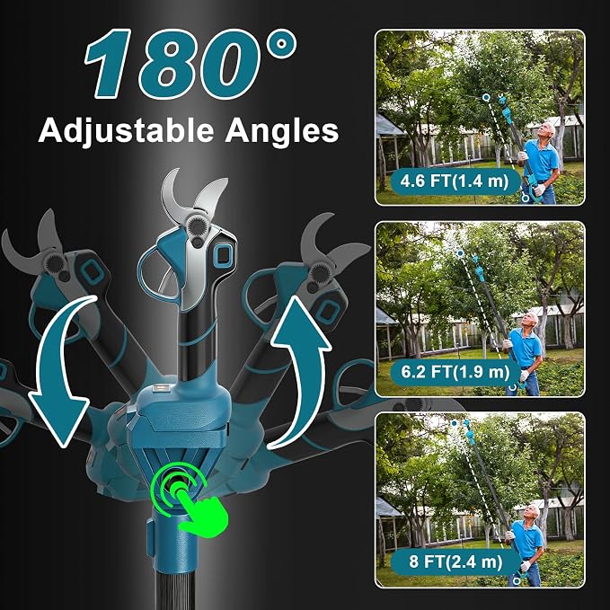 Cordless Electric Pruning Shears: 2-in-1 Pole Pruner with 21V 2×2000mAh Batteries, 14FT Reach, 1.9" Opening Diameter, 1000W Brushless Branch Cutter, SK5 Blade + Extra Blade for Gardening Trimming