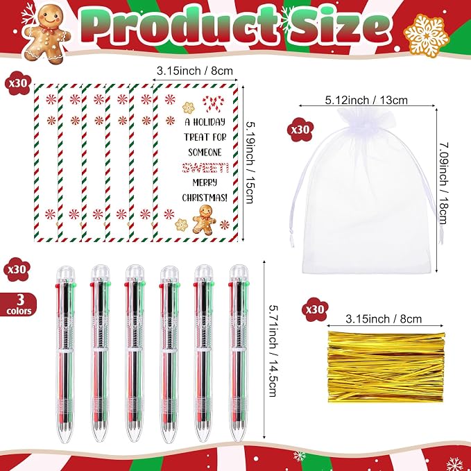 Marspark 30 Set Christmas Candy Cane Gifts Bulk Christmas Ballpoint Pens and Greeting Cards Set with Bag Twist Ties for Employee Coworker Teacher Student School Office Home Party Favor